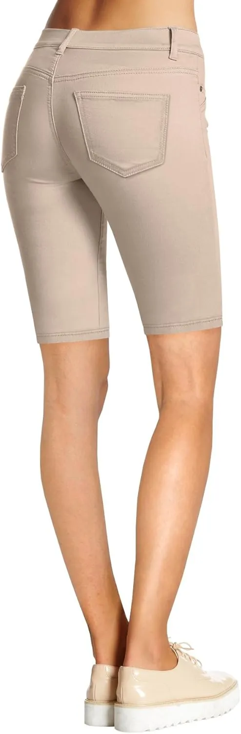 Hybrid & Company Women's Ultra Stretch Perfectly Shaping Mid Rise Skinny Bermuda Shorts with Pockets