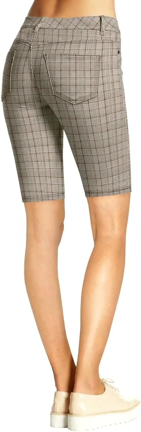 Hybrid & Company Women's Ultra Stretch Perfectly Shaping Mid Rise Skinny Bermuda Shorts with Pockets
