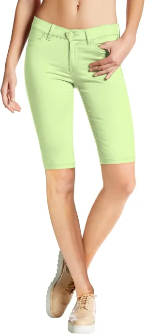 Hybrid & Company Women's Ultra Stretch Perfectly Shaping Mid Rise Skinny Bermuda Shorts with Pockets