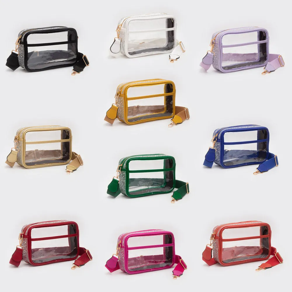 iLLASPARKZ Bling Studded Faux Leather Transparent Rectangle Crossbody Bag