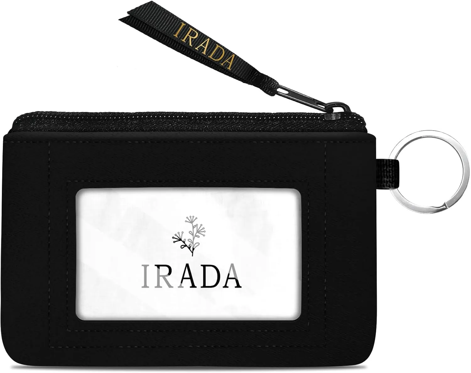 IRADA ID Case Wallet Keychain with Clear ID Window Zipper Cute Coin Purse for Women Water Resistant Small Coin Pouch-Black Keychain Wallet