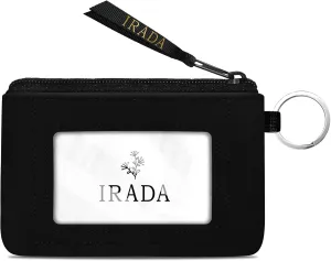 IRADA ID Case Wallet Keychain with Clear ID Window Zipper Cute Coin Purse for Women Water Resistant Small Coin Pouch-Black Keychain Wallet