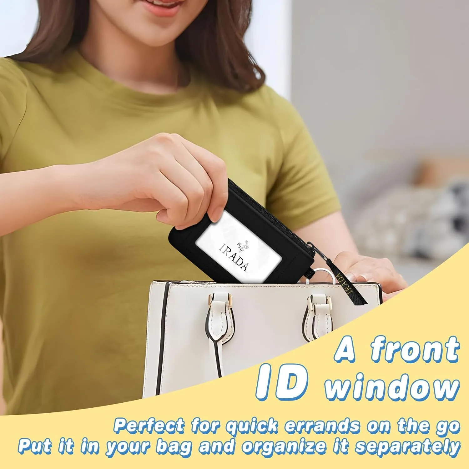 IRADA ID Case Wallet Keychain with Clear ID Window Zipper Cute Coin Purse for Women Water Resistant Small Coin Pouch-Black Keychain Wallet