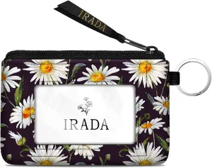 IRADA ID Case Wallet Keychain with Clear ID Window Zipper Cute Coin Purse for Women Water Resistant Small Coin Pouch-Daisy Keychain Wallet