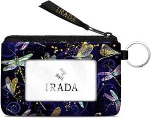 IRADA ID Case Wallet Keychain with Clear ID Window Zipper Cute Coin Purse for Women Water Resistant Small Coin Pouch-Dragonfly Keychain Wallet