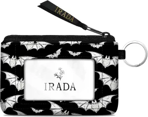 IRADA ID Case Wallet Keychain with Clear ID Window Zipper Cute Coin Purse for Women Water Resistant Small Coin Pouch-Halloween Bat Keychain Wallet
