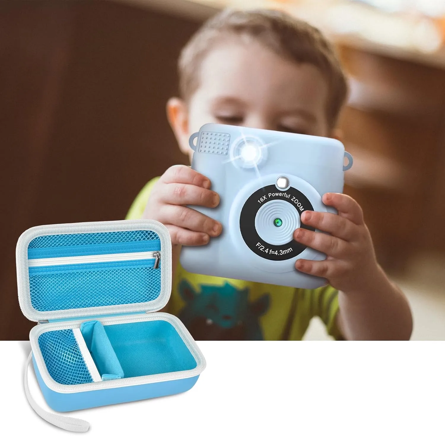 Kids Instant Print Camera Case and 3 Rolls Instant Camera Refill Print Paper -Blue