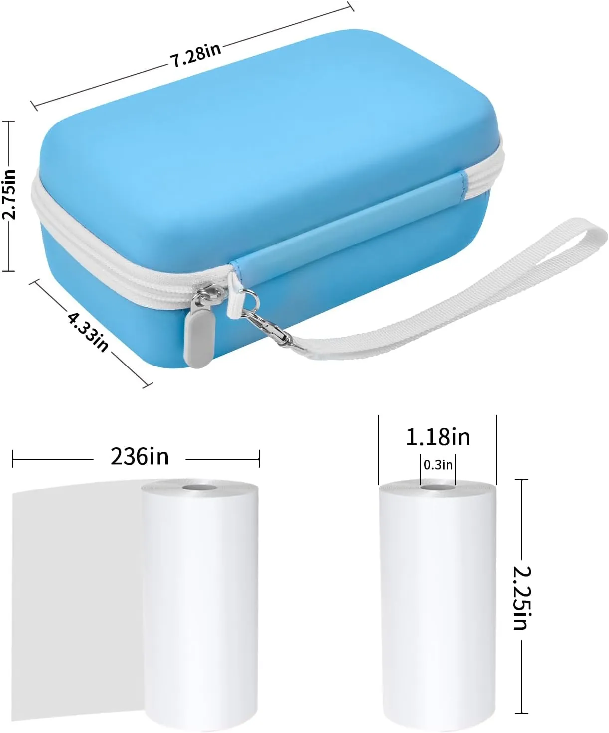 Kids Instant Print Camera Case and 3 Rolls Instant Camera Refill Print Paper -Blue