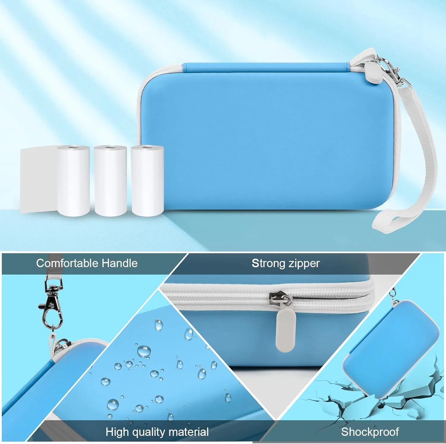 Kids Instant Print Camera Case and 3 Rolls Instant Camera Refill Print Paper -Blue