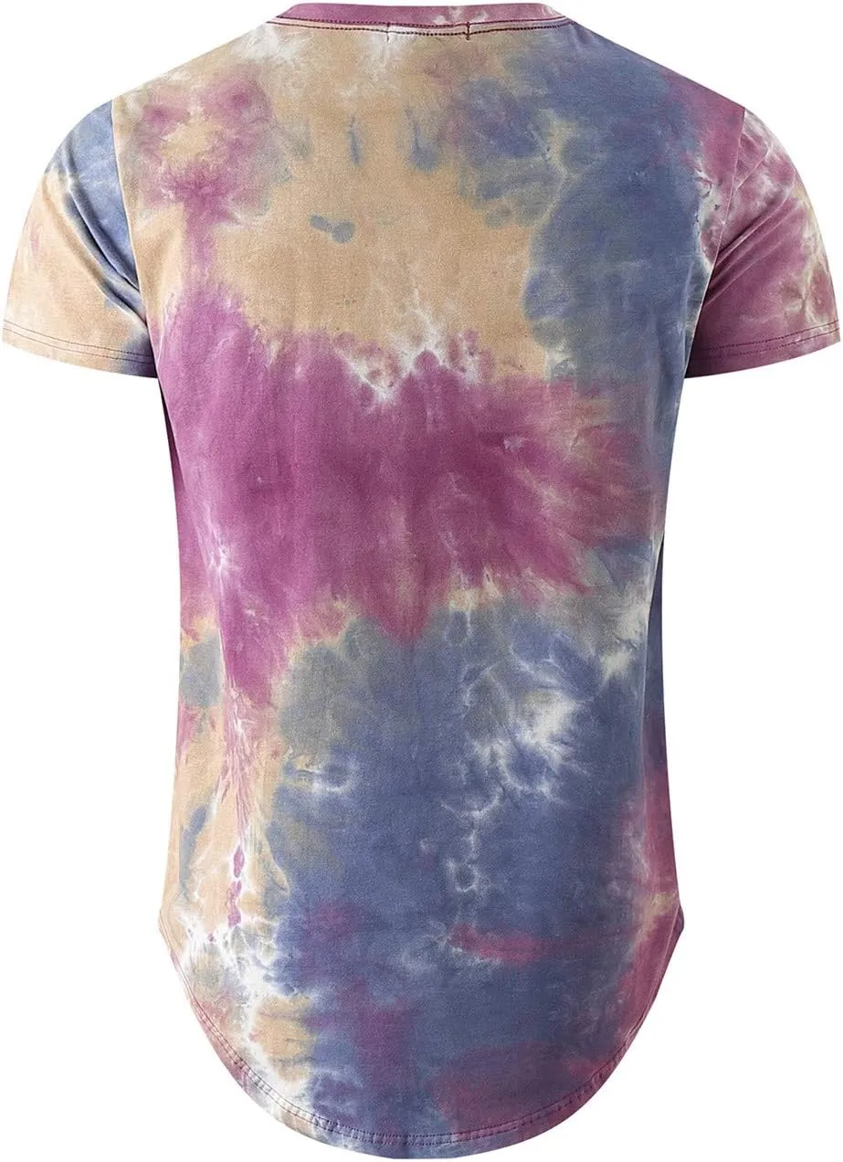 KLIEGOU Mens Hipster Crewneck T-Shirt Round Hemline Hole Tees