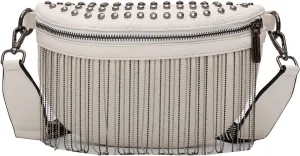 LABANCA Women Faux Leather Waist Packs Rivet Studded Zipper Pocket Shoulder Purse Rave Festival Fanny Bag Purse Chest Bag, White
