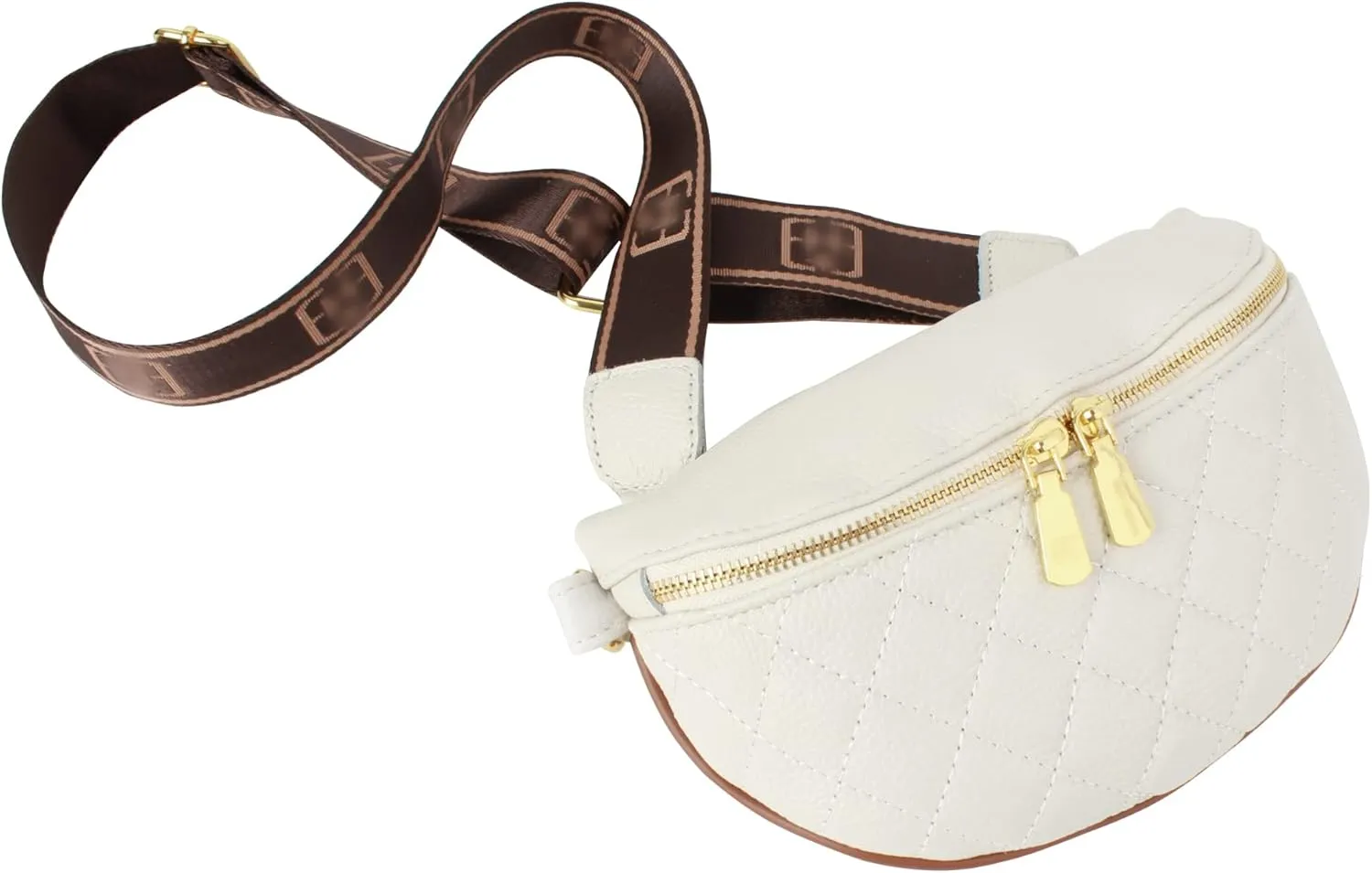 LABANCA Women Rivet Studded Zipper Pocket Shoulder Purse Faux Leather Waist Packs Rave Chest Bag Festival Fanny Bag Purse (07103 White)