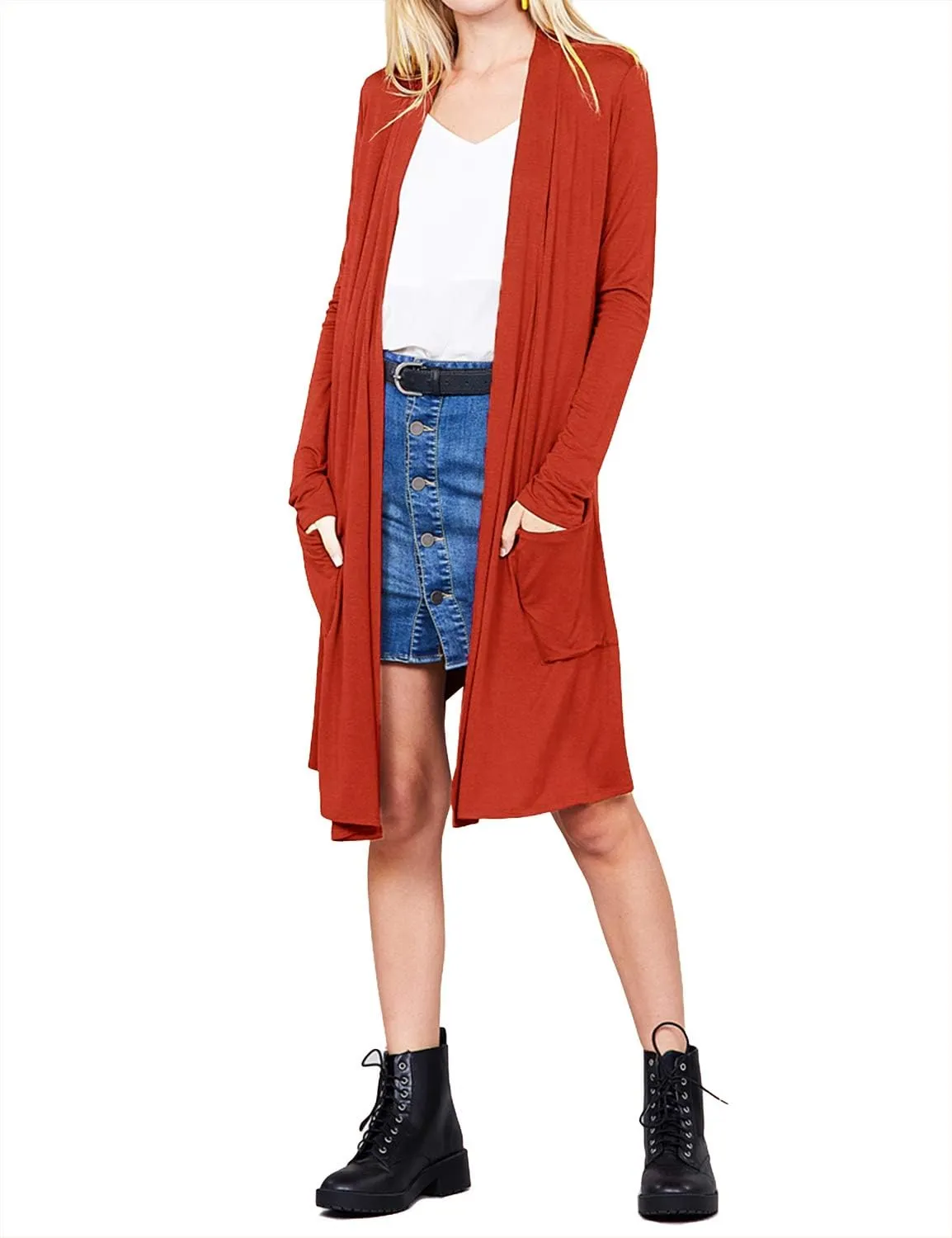 LALABEE Women's Long-Line Long Sleeve Open Front Cardigan with Pockets (S-3XL)