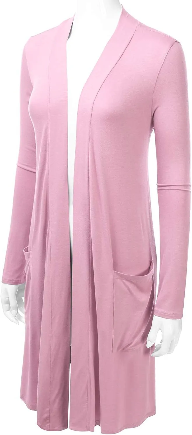 LALABEE Women's Long-Line Long Sleeve Open Front Cardigan with Pockets (S-3XL)