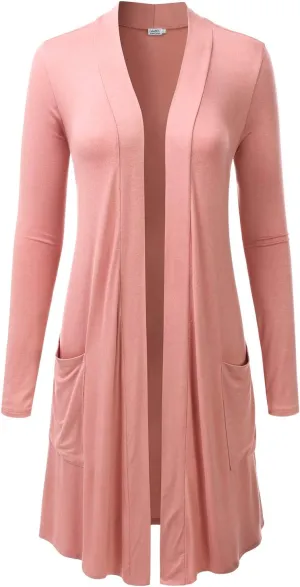 LALABEE Women's Long-Line Long Sleeve Open Front Cardigan with Pockets (S-3XL)