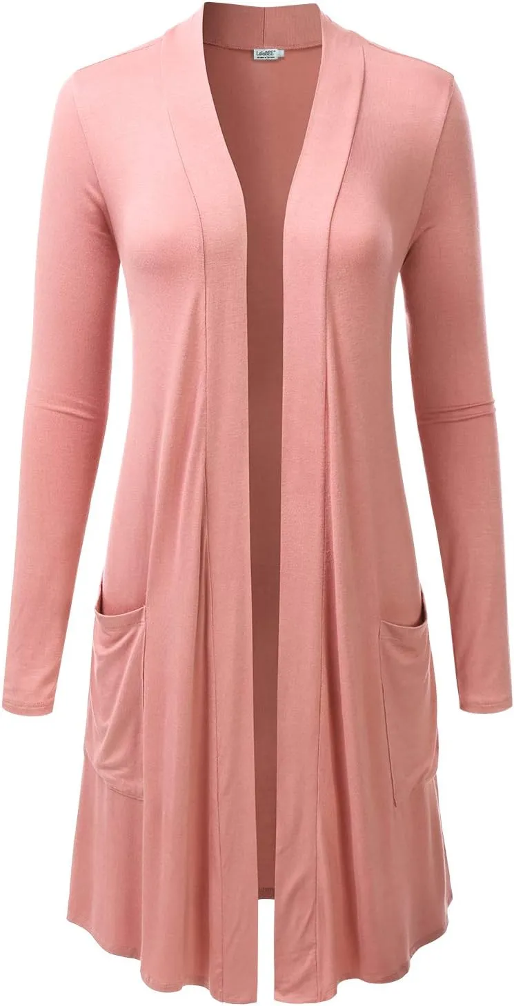 LALABEE Women's Long-Line Long Sleeve Open Front Cardigan with Pockets (S-3XL)