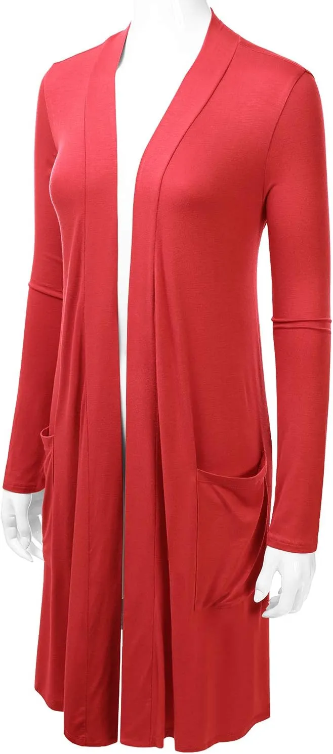 LALABEE Women's Long-Line Long Sleeve Open Front Cardigan with Pockets (S-3XL)