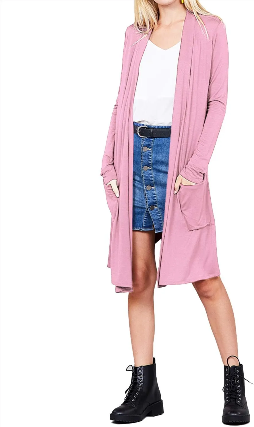 LALABEE Women's Long-Line Long Sleeve Open Front Cardigan with Pockets (S-3XL)