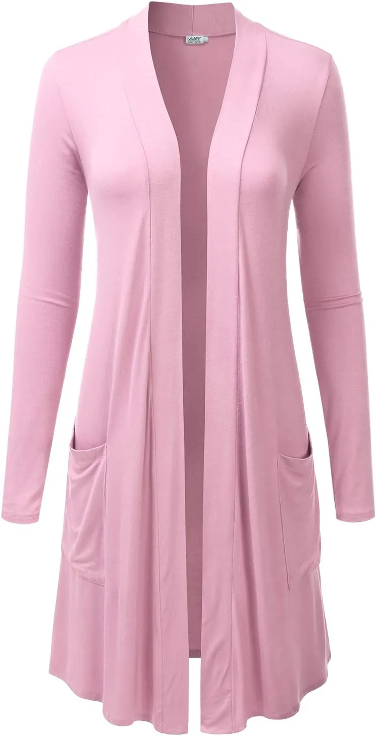 LALABEE Women's Long-Line Long Sleeve Open Front Cardigan with Pockets (S-3XL)