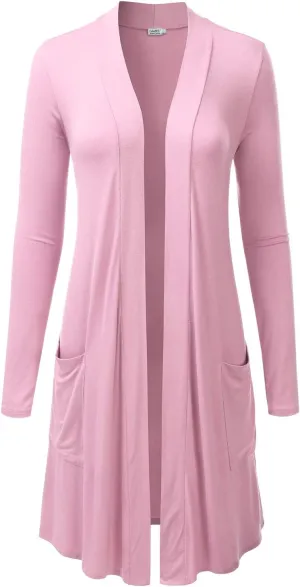 LALABEE Women's Long-Line Long Sleeve Open Front Cardigan with Pockets (S-3XL)