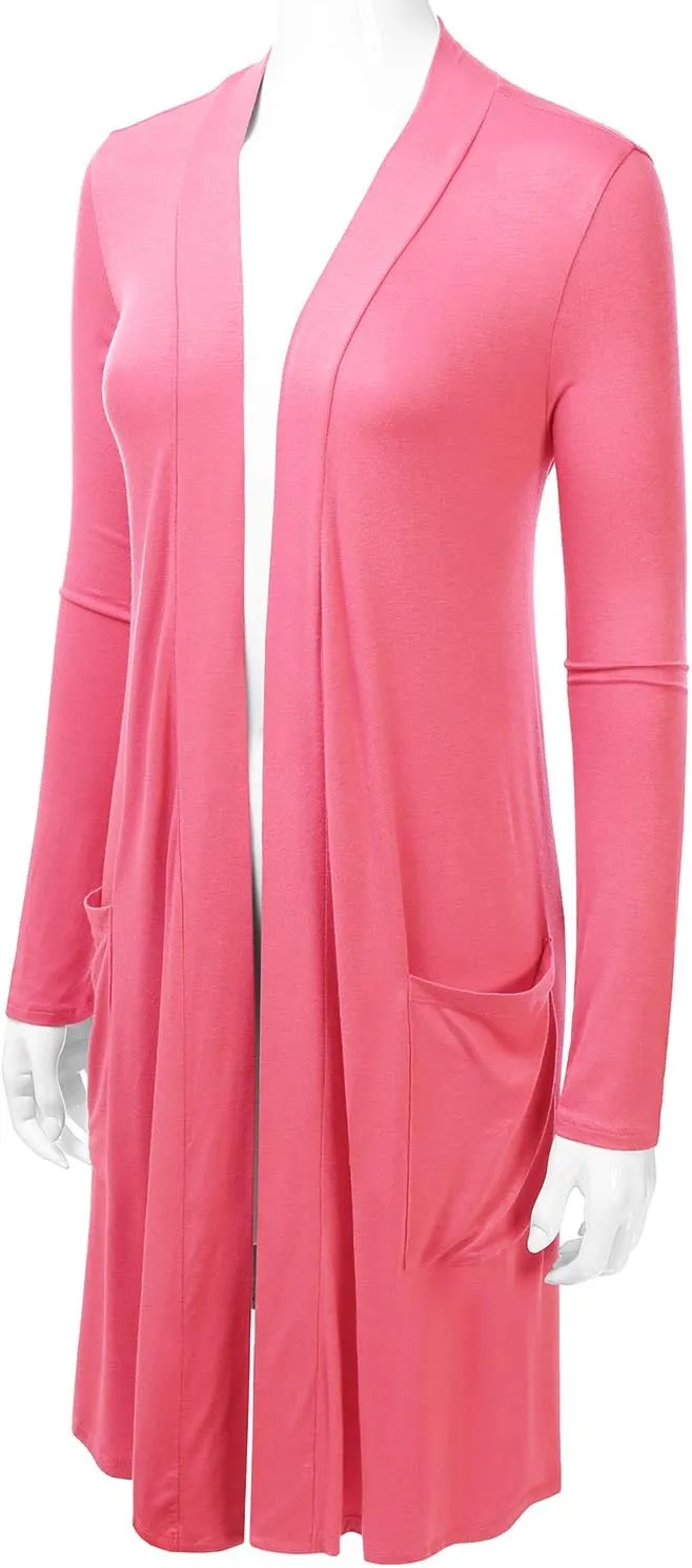 LALABEE Women's Long-Line Long Sleeve Open Front Cardigan with Pockets (S-3XL)