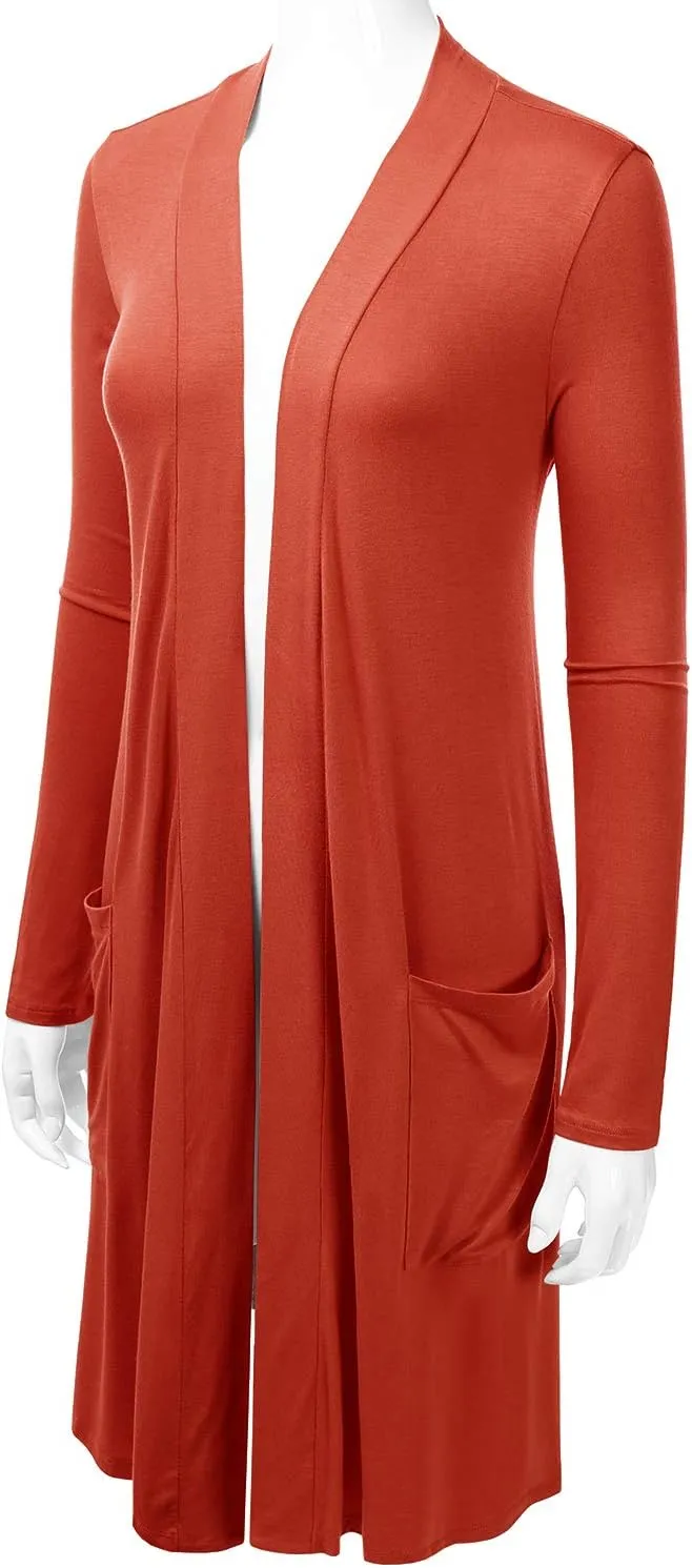 LALABEE Women's Long-Line Long Sleeve Open Front Cardigan with Pockets (S-3XL)