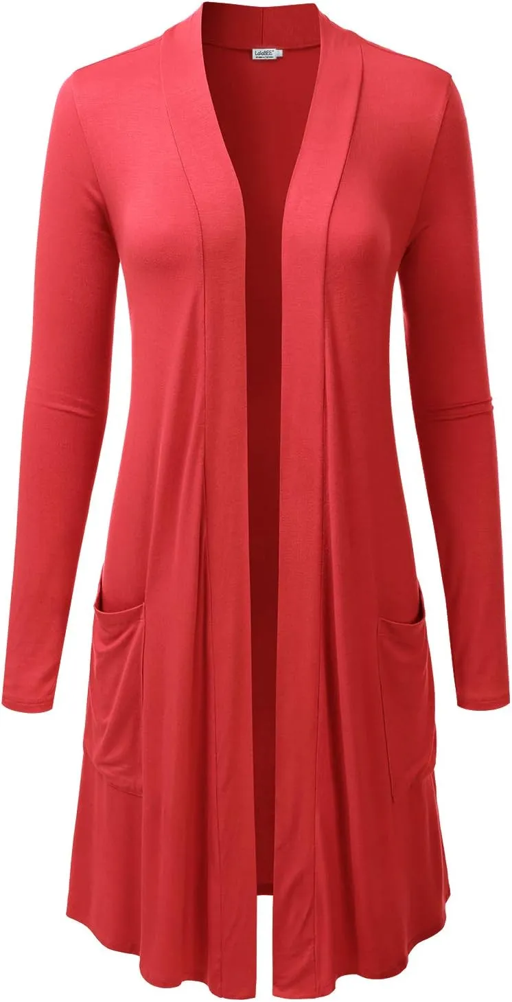 LALABEE Women's Long-Line Long Sleeve Open Front Cardigan with Pockets (S-3XL)