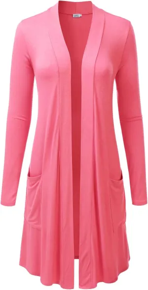 LALABEE Women's Long-Line Long Sleeve Open Front Cardigan with Pockets (S-3XL)