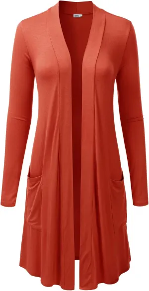 LALABEE Women's Long-Line Long Sleeve Open Front Cardigan with Pockets (S-3XL)