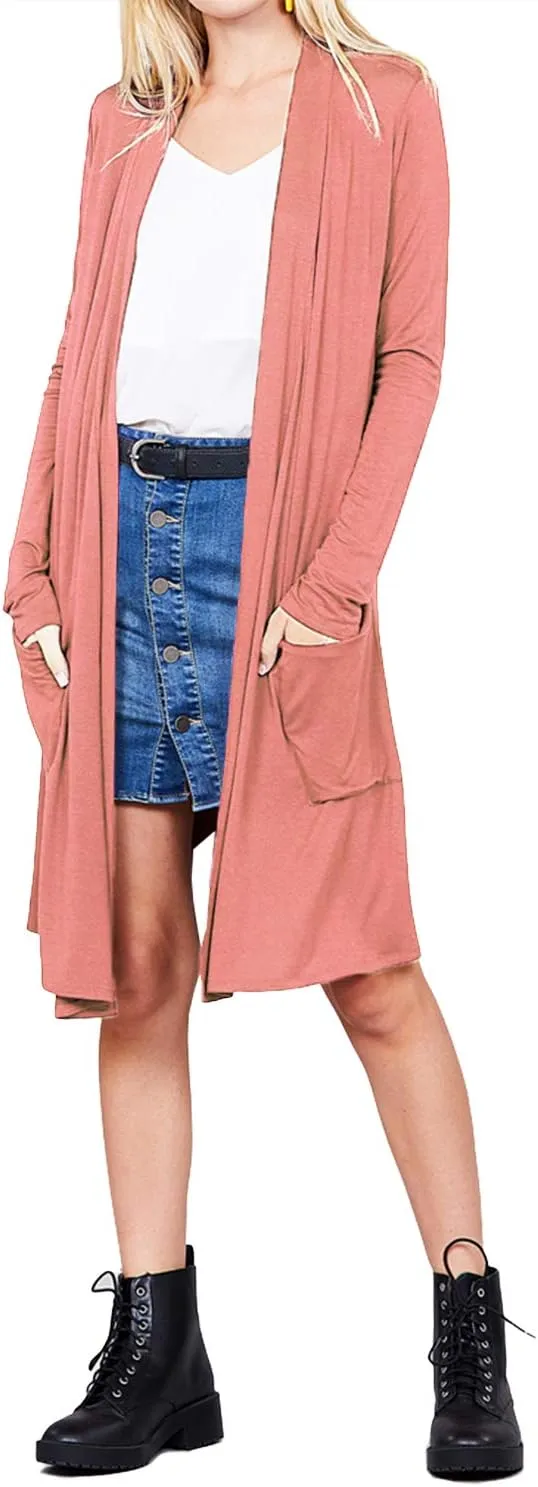 LALABEE Women's Long-Line Long Sleeve Open Front Cardigan with Pockets (S-3XL)