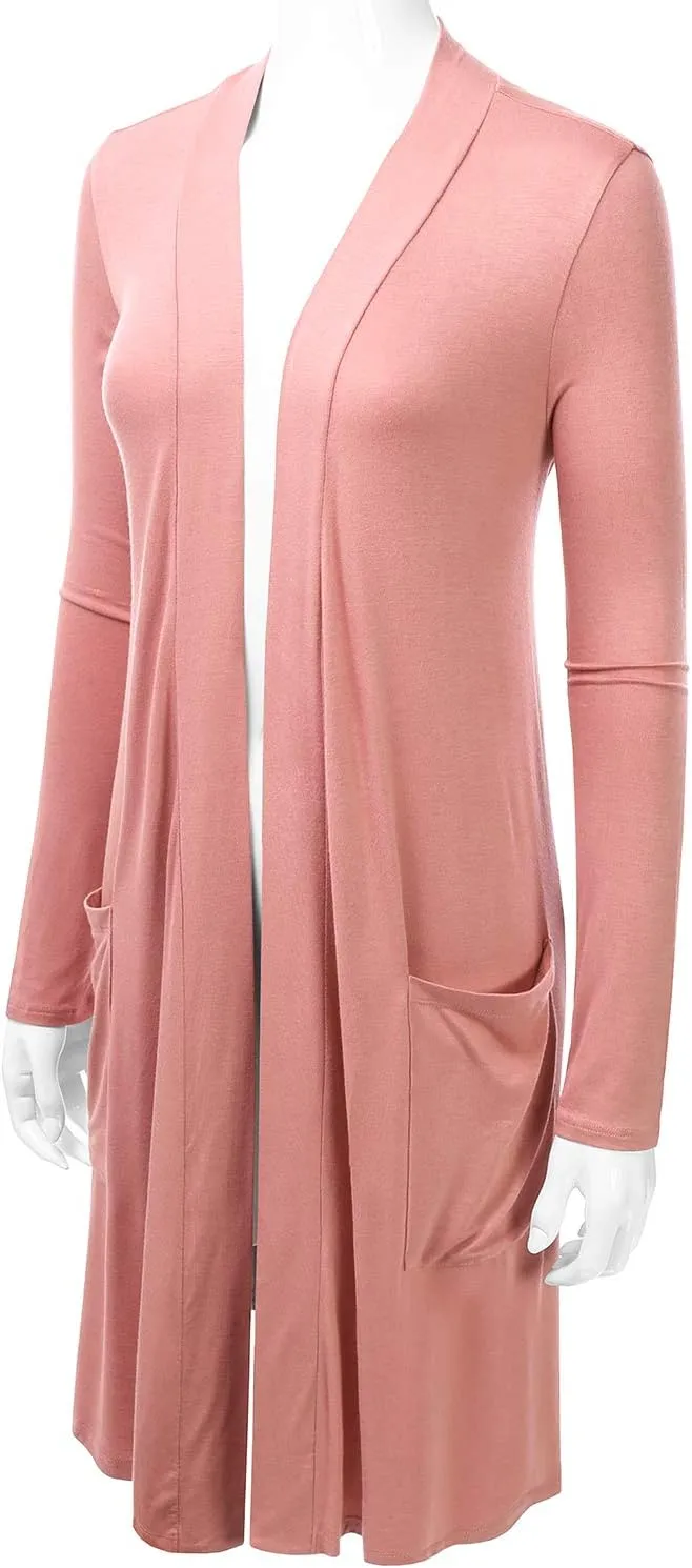 LALABEE Women's Long-Line Long Sleeve Open Front Cardigan with Pockets (S-3XL)