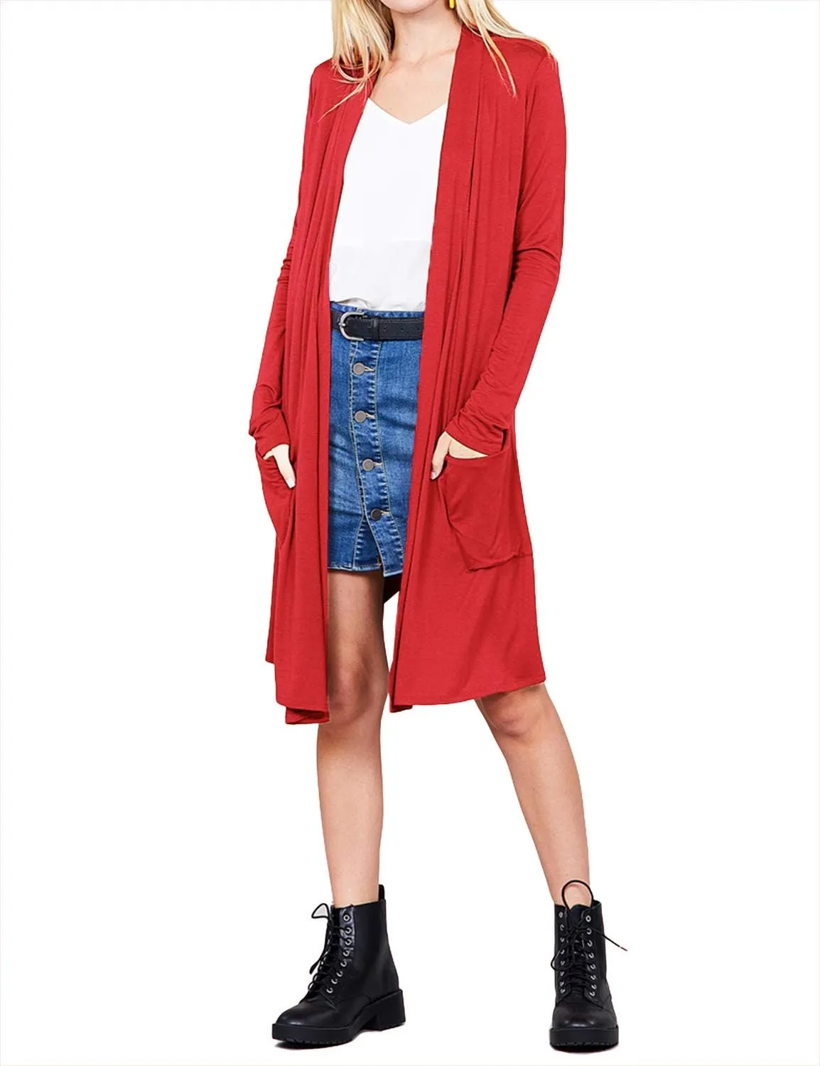 LALABEE Women's Long-Line Long Sleeve Open Front Cardigan with Pockets (S-3XL)