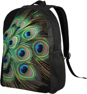 Laptop Backpack Carry On Travel Backpack Green Peacock Feather Computer Bag Casual Daypack for Men Women