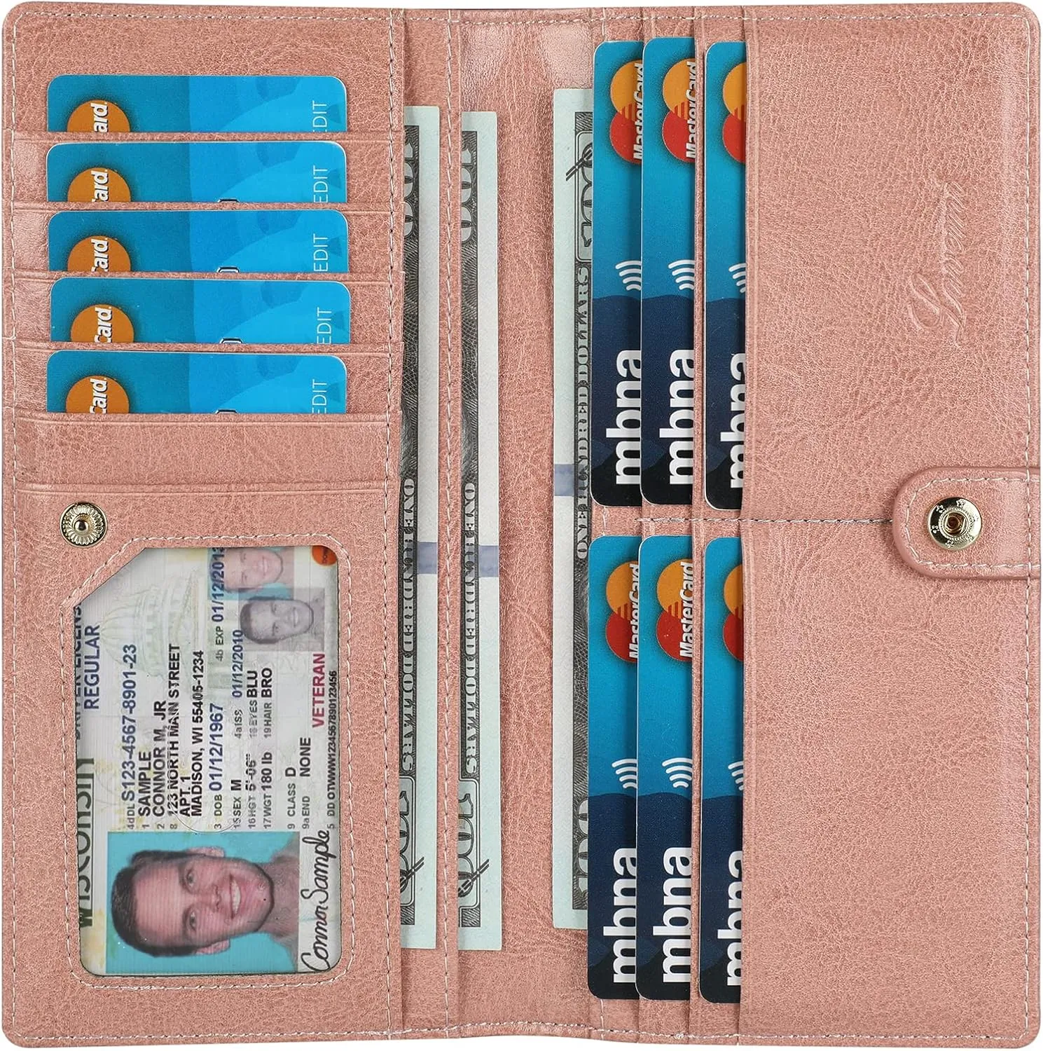 Lavemi Ultra Slim Thin Leather Women Wallet RFID Blocking Credit Card Holder Bifold Long Ladies Billfold