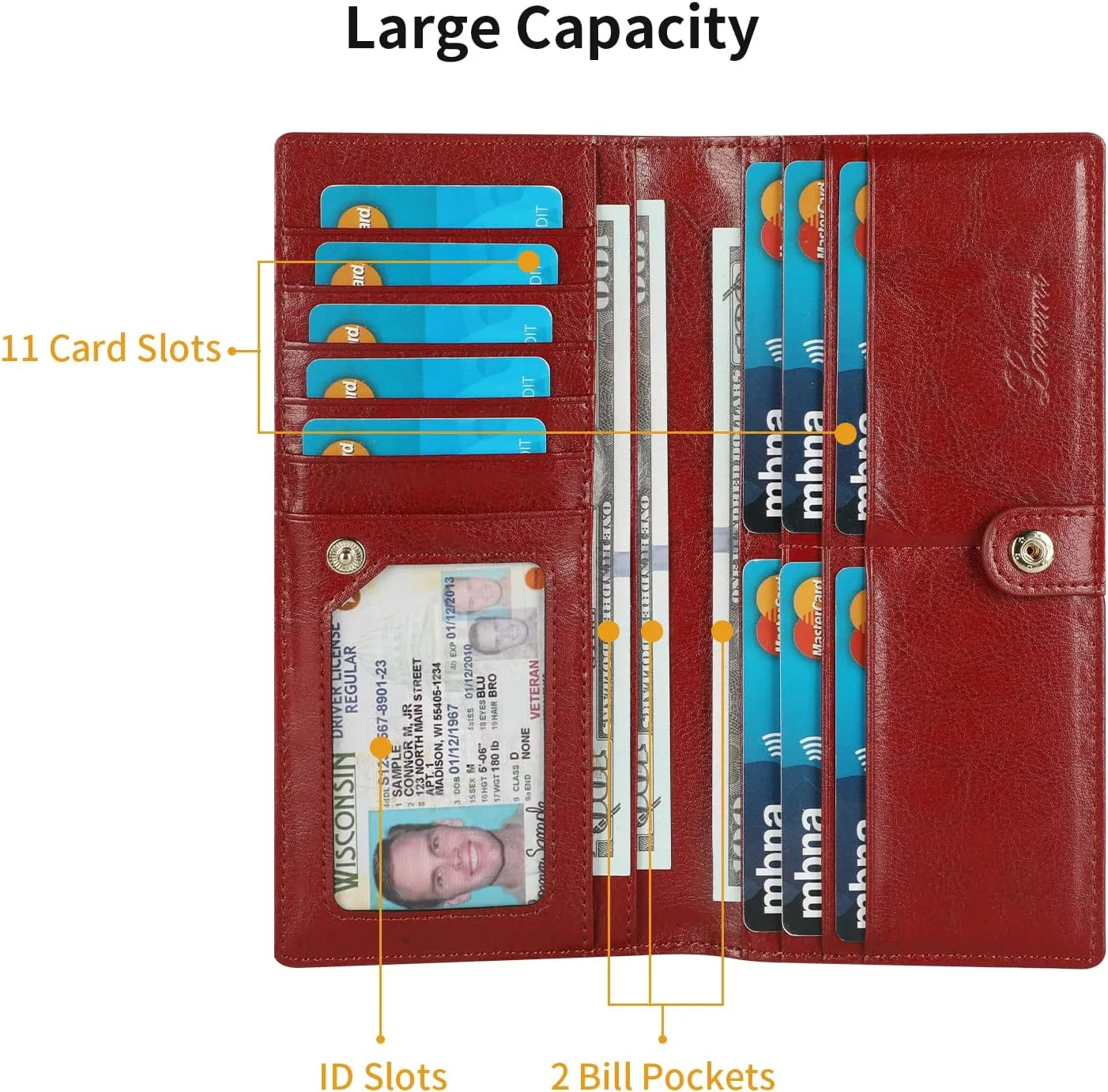 Lavemi Ultra Slim Thin Leather Women Wallet RFID Blocking Credit Card Holder Bifold Long Ladies Billfold