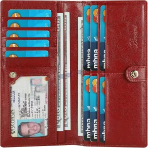 Lavemi Ultra Slim Thin Leather Women Wallet RFID Blocking Credit Card Holder Bifold Long Ladies Billfold