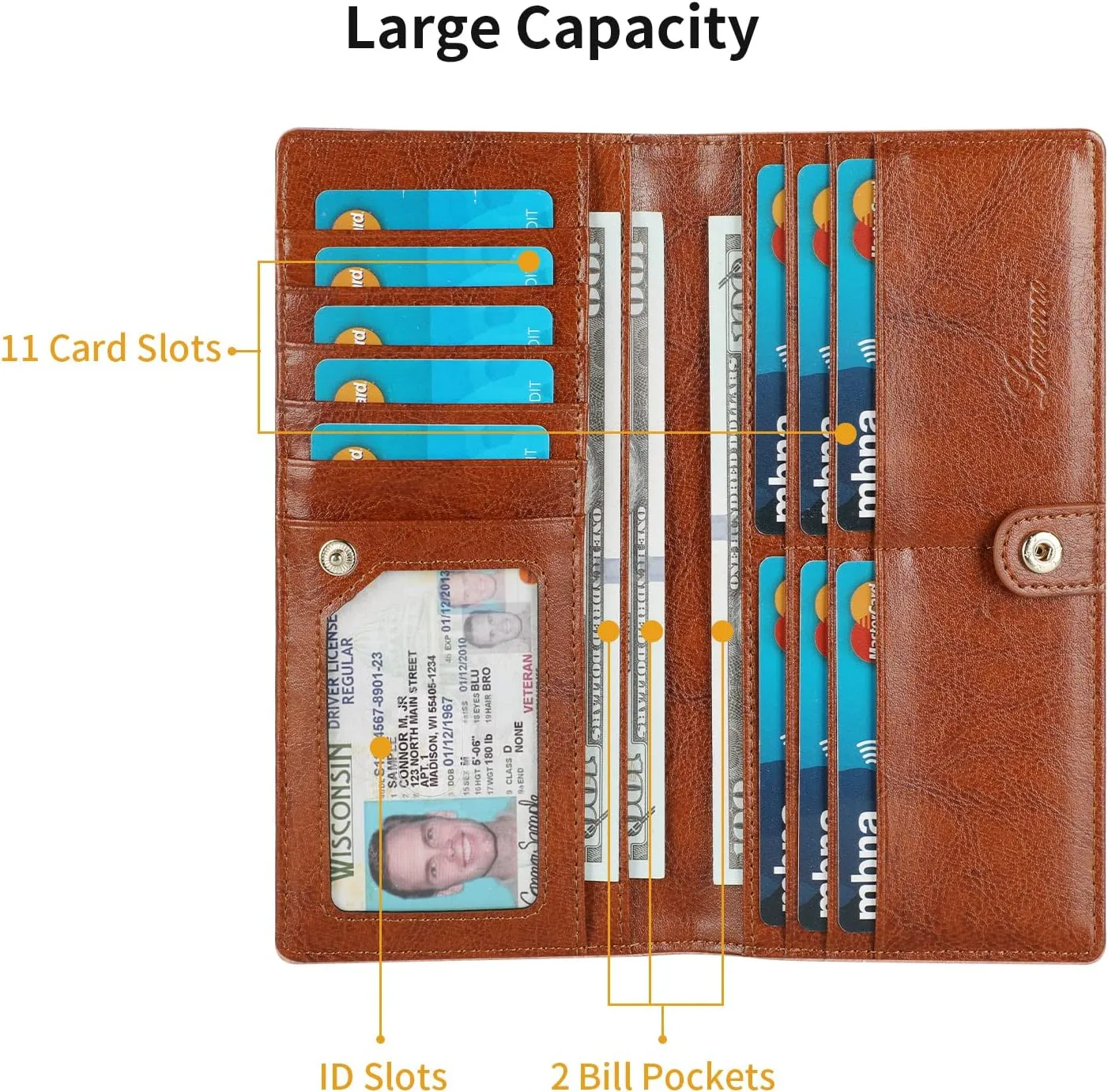 Lavemi Ultra Slim Thin Leather Women Wallet RFID Blocking Credit Card Holder Bifold Long Ladies Billfold