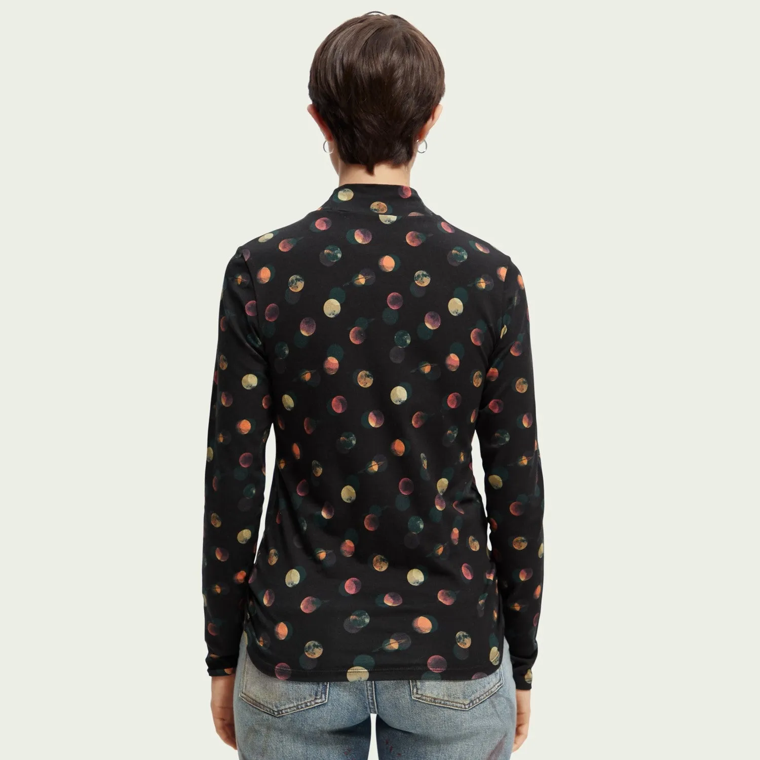 Long Sleeve Printed Slim Fit Turtleneck T-Shirt (Planets)