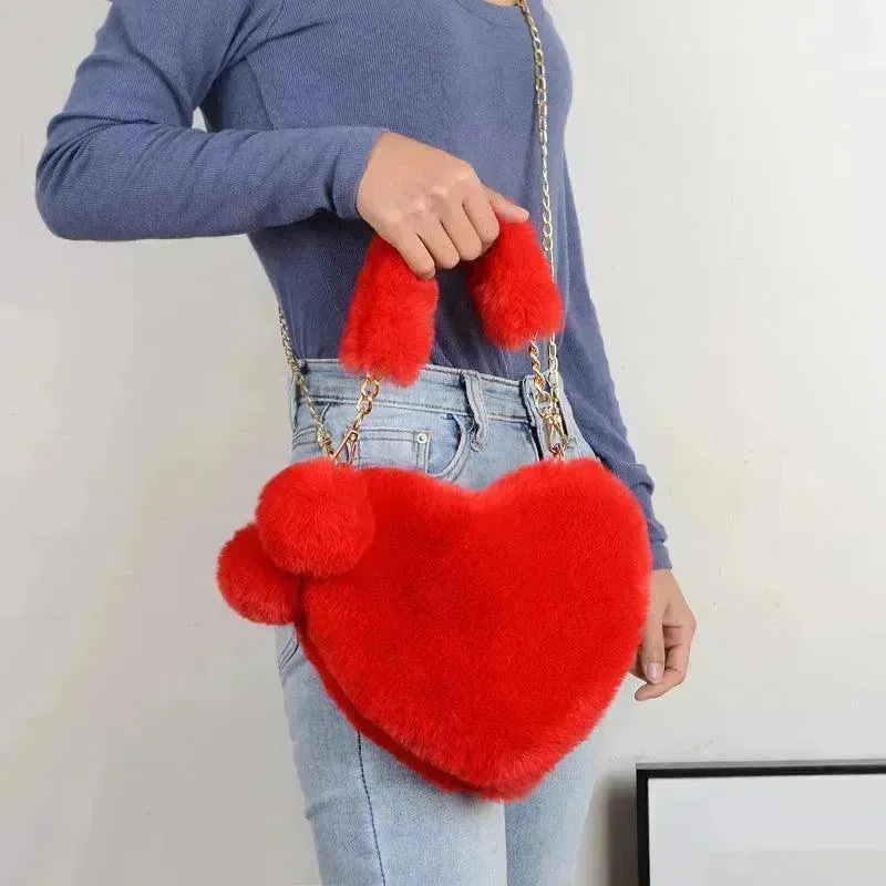 Love Bags Soft Plush Handbags Women Valentine's Day Party Bag