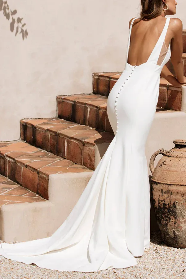 Luolandi Tight square minimalist fishtail wedding dress Bohemian style bride dress Sexy