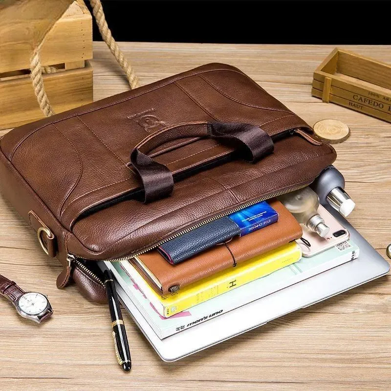 Men Briefcase Famous Brand Leather Shoulder Messenger Bags Office Handbag