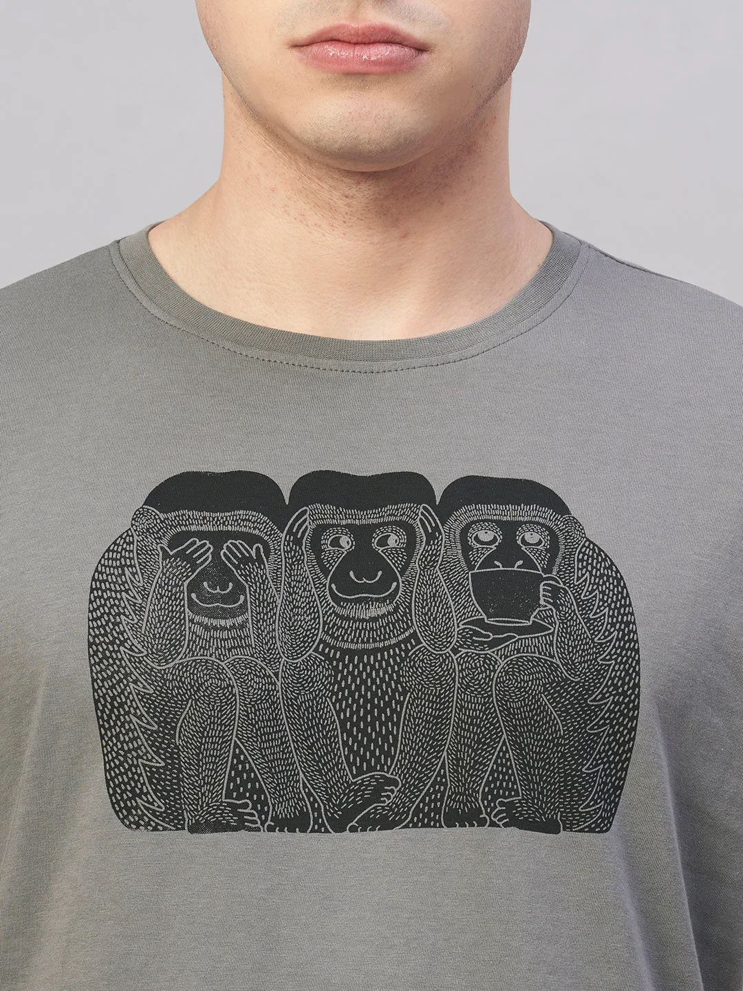 Men's Grey 100% Cotton Regular Fit Tshirt