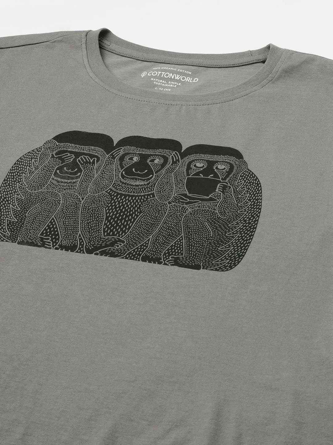 Men's Grey 100% Cotton Regular Fit Tshirt