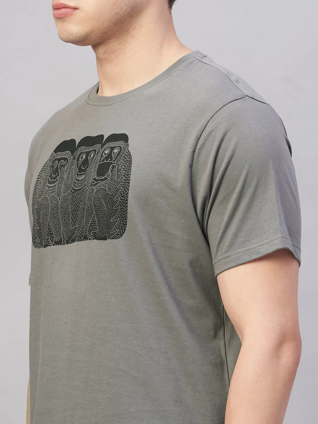 Men's Grey 100% Cotton Regular Fit Tshirt
