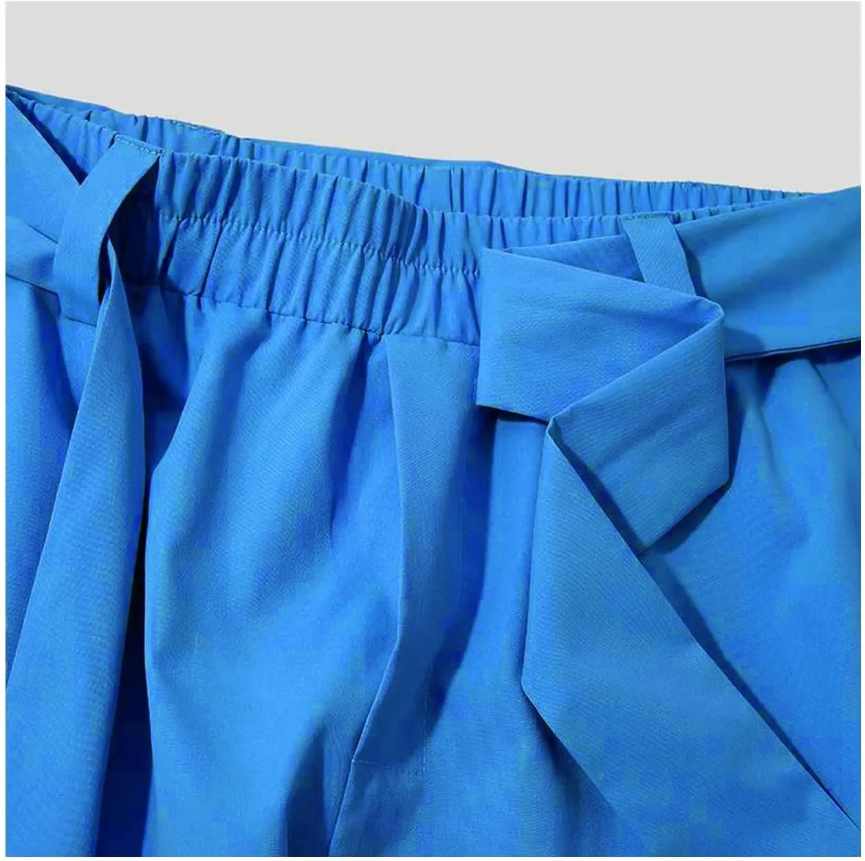 Men's Harem Cropped Pants Elastic Waist Belted Baggy Bow Tie Beach Yoga Ankle Length Trousers Casual Solid Pants