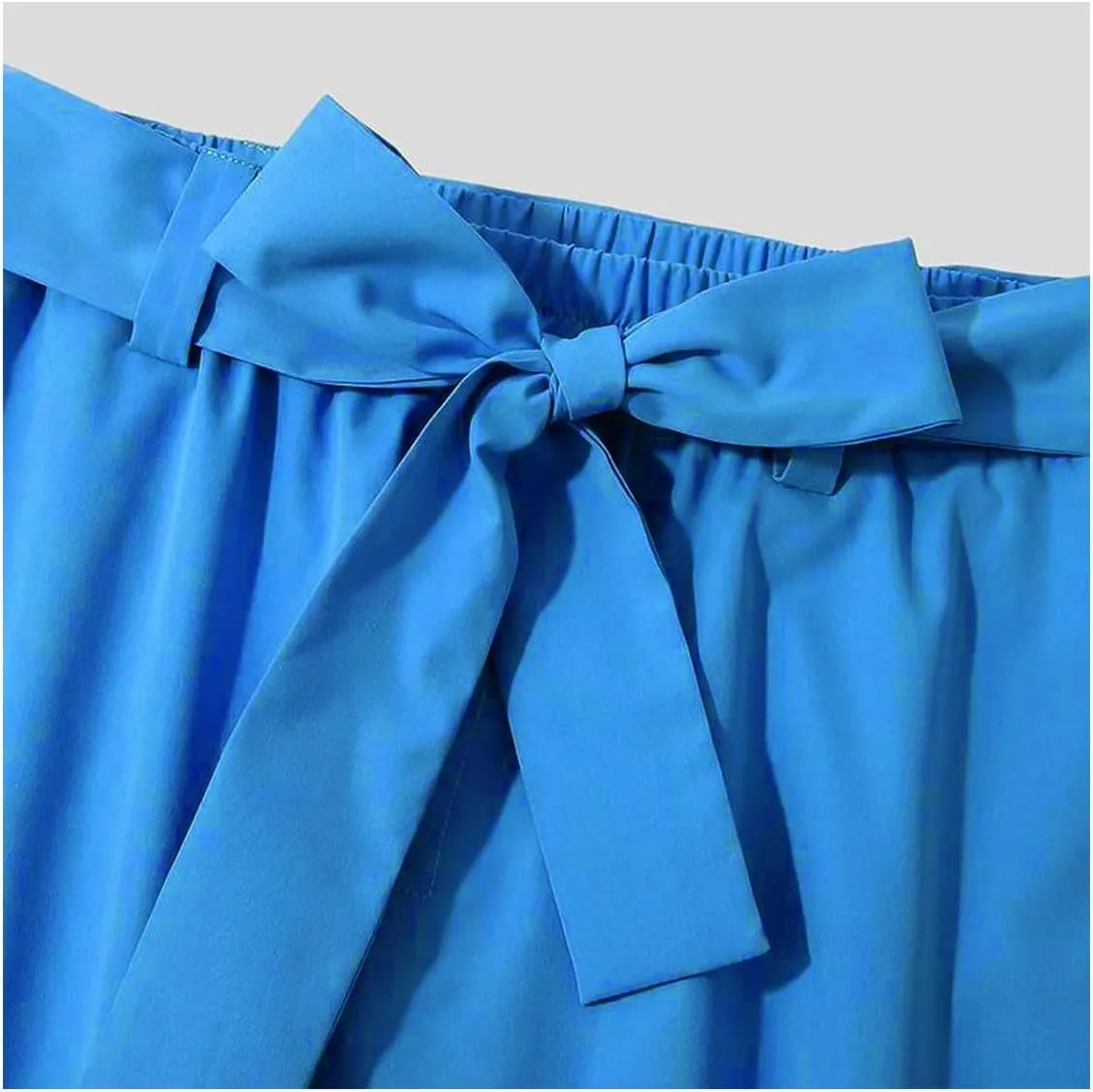 Men's Harem Cropped Pants Elastic Waist Belted Baggy Bow Tie Beach Yoga Ankle Length Trousers Casual Solid Pants