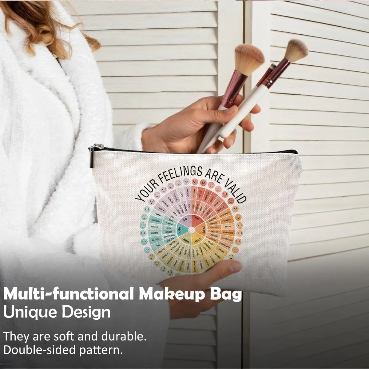 Mental Health Gifts for Women, Feelings Wheel Makeup Bag, Psychology Gifts, Mental Health Awareness Cosmetic Bags for Women, Emotions Chart Makeup Pouch