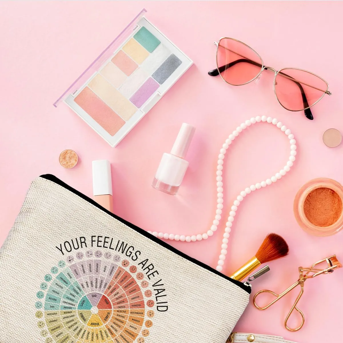 Mental Health Gifts for Women, Feelings Wheel Makeup Bag, Psychology Gifts, Mental Health Awareness Cosmetic Bags for Women, Emotions Chart Makeup Pouch