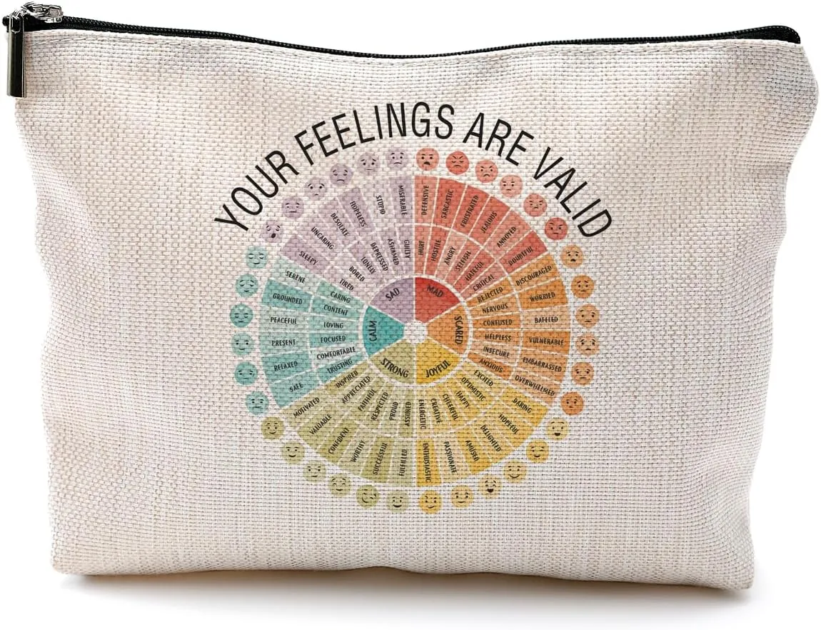 Mental Health Gifts for Women, Feelings Wheel Makeup Bag, Psychology Gifts, Mental Health Awareness Cosmetic Bags for Women, Emotions Chart Makeup Pouch
