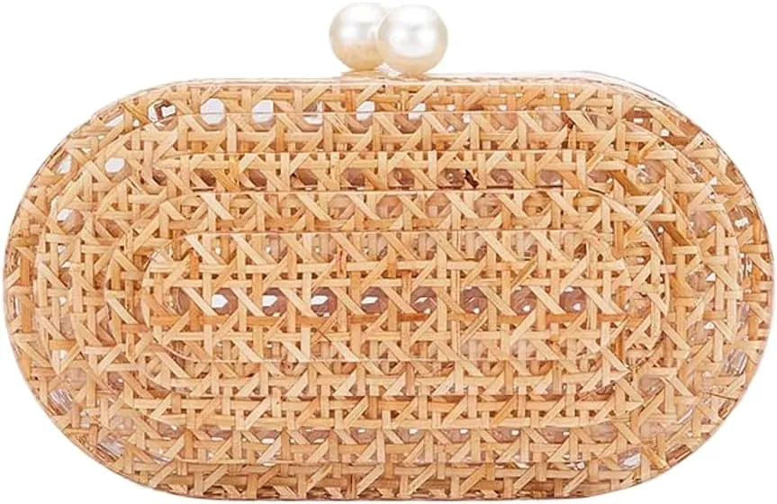 Molodo Acrylic Rattan Evening Clutch Purses for Women Elegant Evening Bag Gorgeous Handbag Shoulder Bag Wedding Party 2025